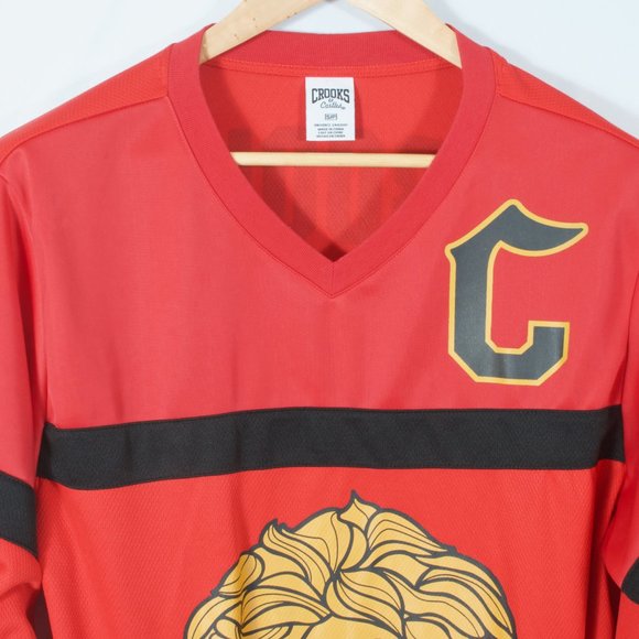 Crooks & Castles S Men's Hockey Jersey Red Black  Polyester - Picture 2 of 5